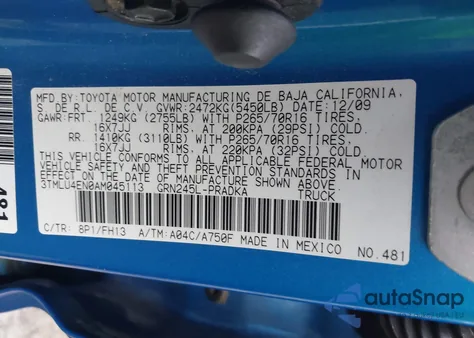 2010 Toyota Tacoma Base V6 из США, поврежденный, VIN 3TMLU4EN0AM045113